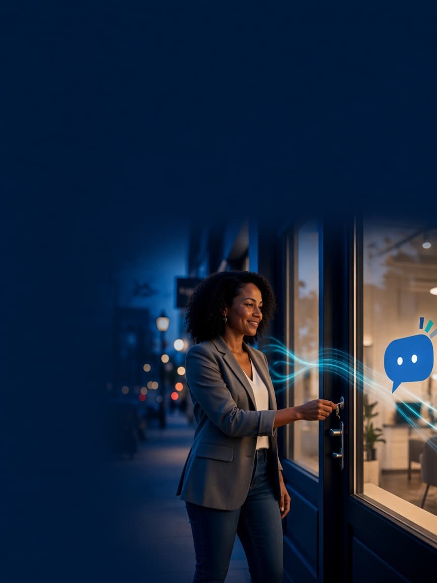 Business owner closing up while BAMMM keeps conversations going